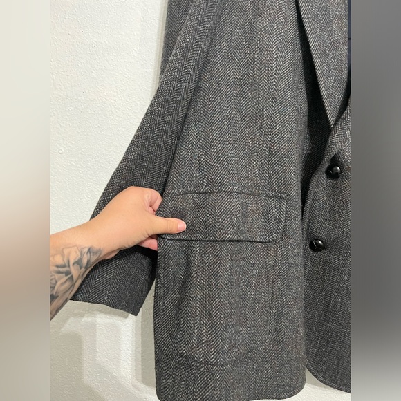 Pendleton Mens 44 Speckled Gray Tweed Wool Suede Elbow Patch single breasted - Picture 6 of 16